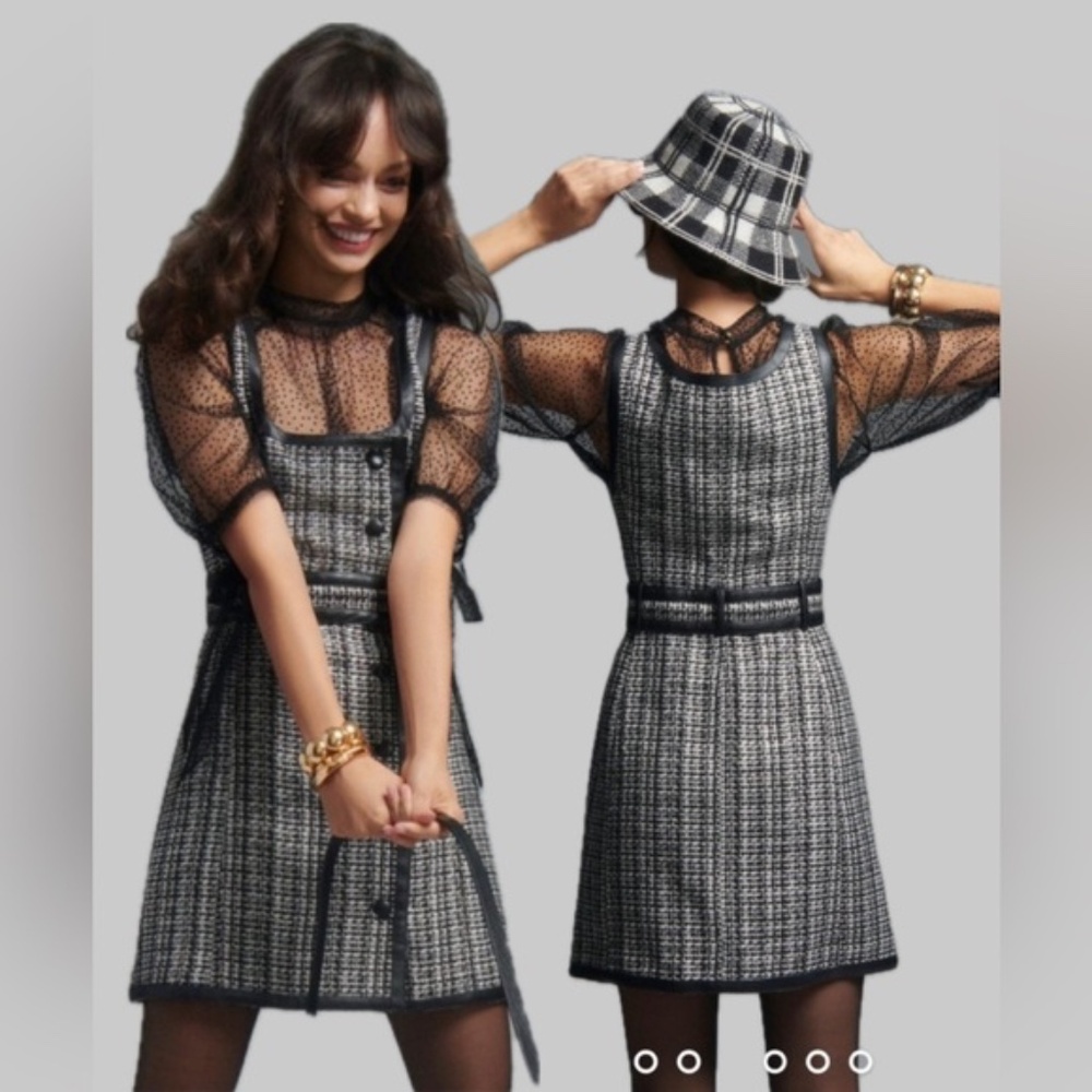 NWT Anthropologie Maeve Black Tweed Overall Dress Sz 4